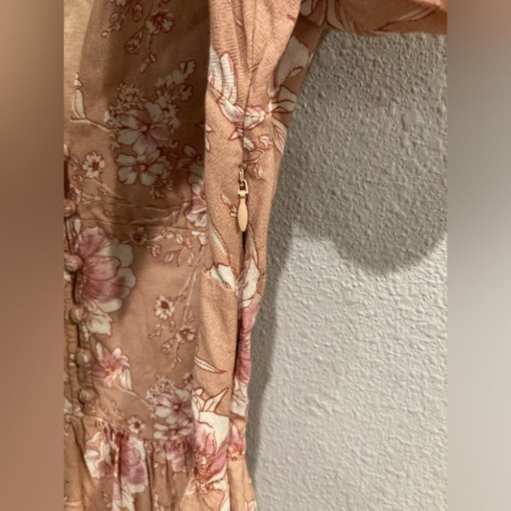 Jessakae Fairfarren Boho Cottagecore Prairie Floral Neutral Puff Sleeve Dress - Picture 7 of 12
